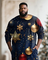 Big & Tall Men's Christmas Snowflake Decorative Printed Long Sleeve T-Shirt Pants Set